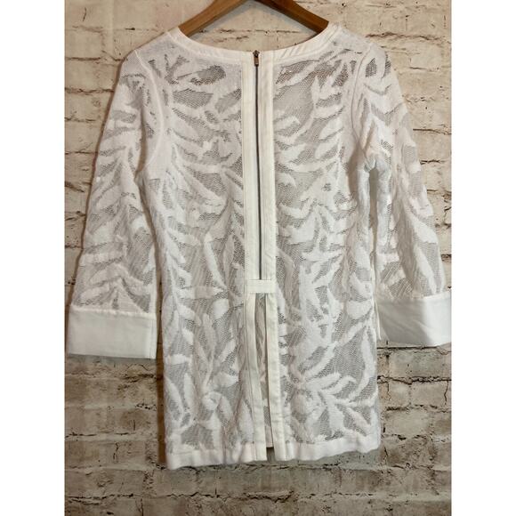 Nic + Zoe Top Womens Small White Mesh Semi Sheer Beachy Tropical Coquette Zip - Picture 12 of 14